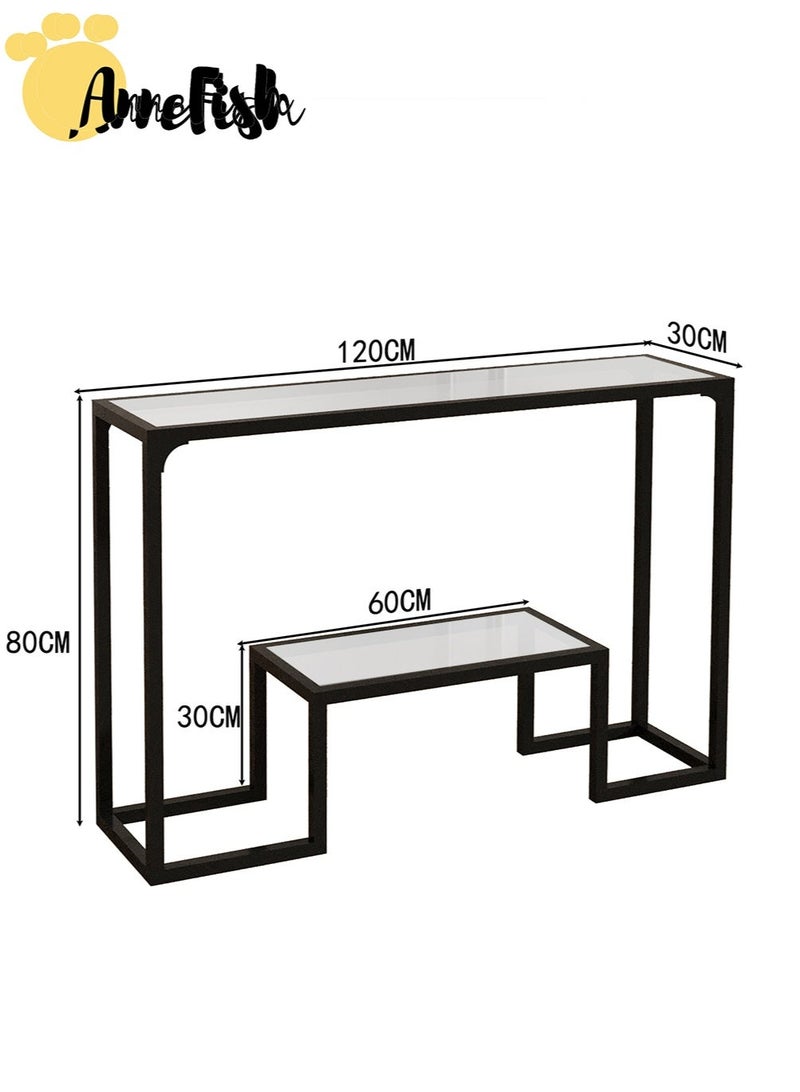 AnneFish 2PCS 120*30*80cm Tempered Glass Tabletop Console Table Sofa Table with Storage Shelf and Entryway Table for Couch Hallway Entrance Living Room - Image 3