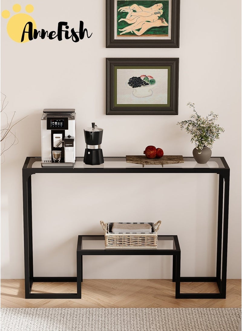 AnneFish 2PCS 120*30*80cm Tempered Glass Tabletop Console Table Sofa Table with Storage Shelf and Entryway Table for Couch Hallway Entrance Living Room - Image 5