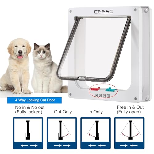 CEESC Cat Flap Door Magnetic Pet Door with 4 Way Lock for Cats, Kitties and Kittens, 2 Sizes and 2 Colors Options (L- Inner Size: 7.08"(W) x 7.48"(H), White) - Image 4