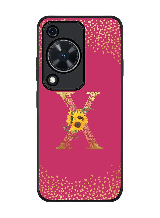 Stylizedd Rugged Black edge case for Huawei nova Y72 / Huawei Enjoy 70 4G,Slim fit Custom Monogram Initial Letter Floral Pattern Alphabet - X (Deep Pink Rose) - Image 1