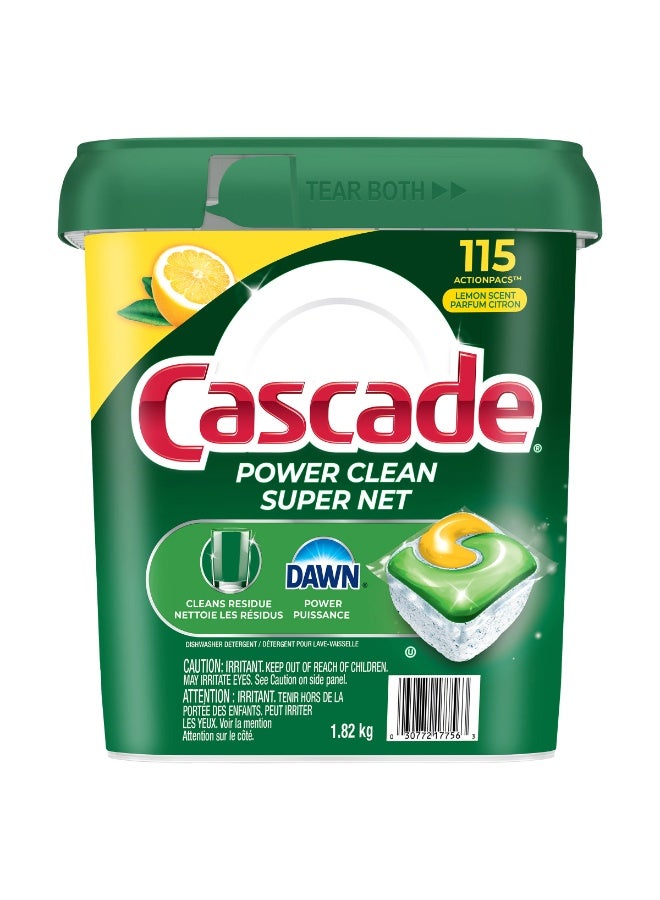 كاسكيد منظف ​​غسالة الصحون باور كلين، أقراص أكشن باكس لإزالة الدهون من داون، 115 قرص، 1.82 كجم، مزيل الترسبات الكلسية للأطباق - Image 1