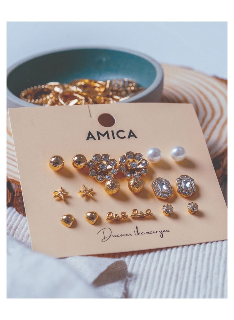 AMICA Mix & Match Stud Earrings Set of 9 - Image 4