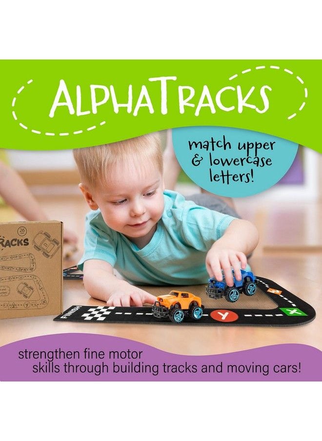 Skoolzy - Alphatracks Alphabet Race Car Track 41Piece Set With Flexible Felt Racing Tracks Abc Montessori Toys Preschool Activities Includes Letters & Numbers For Kids Recognition Skills Includes Ebook - Image 1