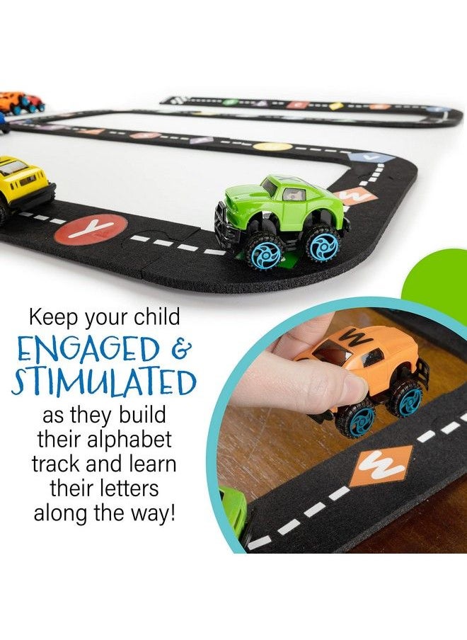 Skoolzy - Alphatracks Alphabet Race Car Track 41Piece Set With Flexible Felt Racing Tracks Abc Montessori Toys Preschool Activities Includes Letters & Numbers For Kids Recognition Skills Includes Ebook - Image 1