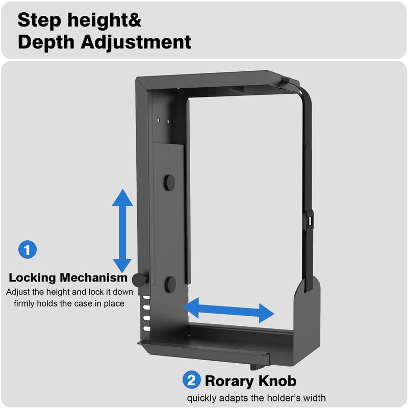 Bylitco Universal Wall or Under Desk CPU Mount, PC/NAS Bracket â€“ 4.5 to 9.2 inch Wide Computer Holder, Space-Saving Design with Safety Lock,Max Load 32Lbs - Image 2