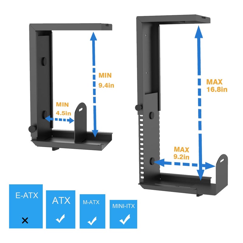 Bylitco Universal Wall or Under Desk CPU Mount, PC/NAS Bracket â€“ 4.5 to 9.2 inch Wide Computer Holder, Space-Saving Design with Safety Lock,Max Load 32Lbs - Image 4