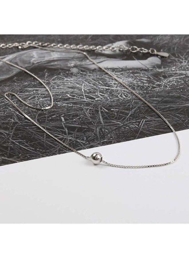 Izpack Minimalist Single Ball Chokers Necklace Sterling Silver Delicate Good Luck Bead Chain Adjustable for Women Girls Nice Gifts, 13.38 inches, Metal - Image 2