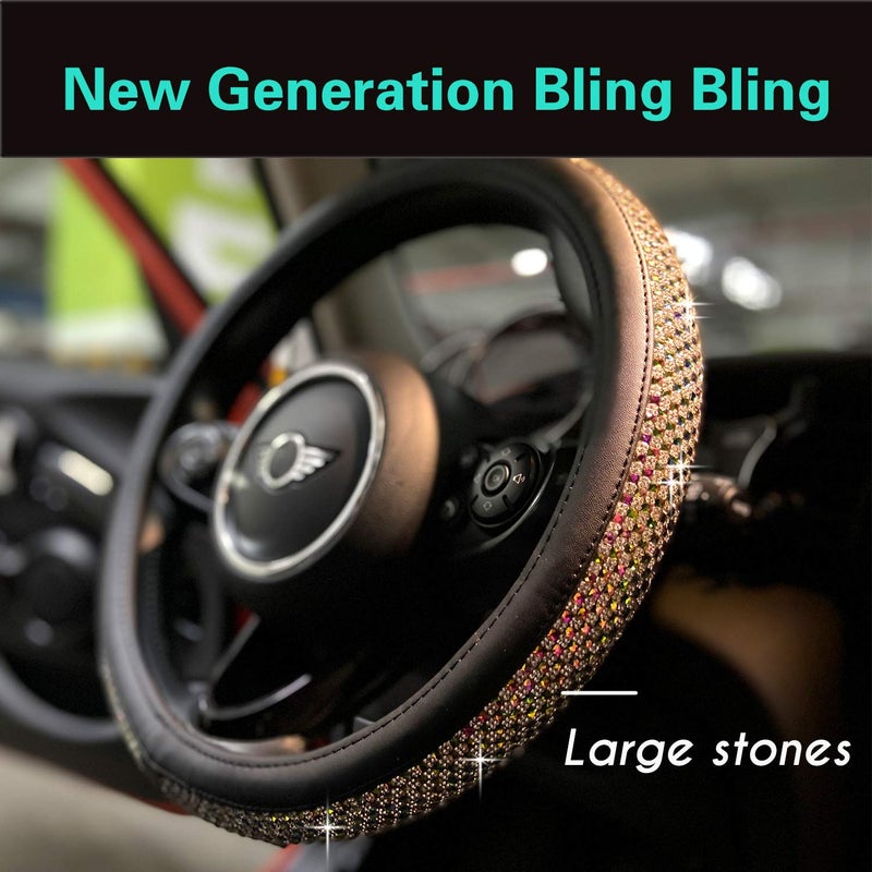 PINCTROT Bling Bling Comfy Steering Wheel Cover with Jumbo Crystal Rhinestones, Anti-Slip Diamond Leather, Universal 15 Inch (Colorful) - Image 2