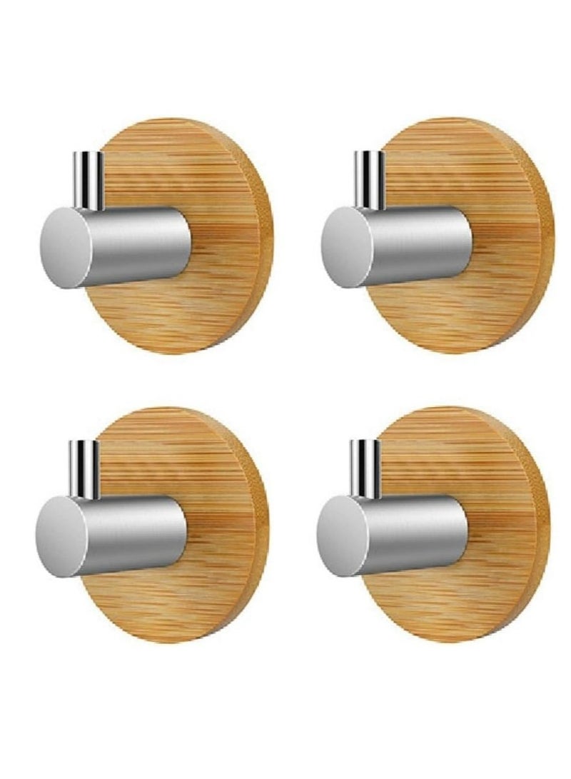 4 Pcs Self-Adhesive Wooden Hooks – Heavy-Duty Wall Hooks for Robe, Towel, Coat, and Keys - Image 1