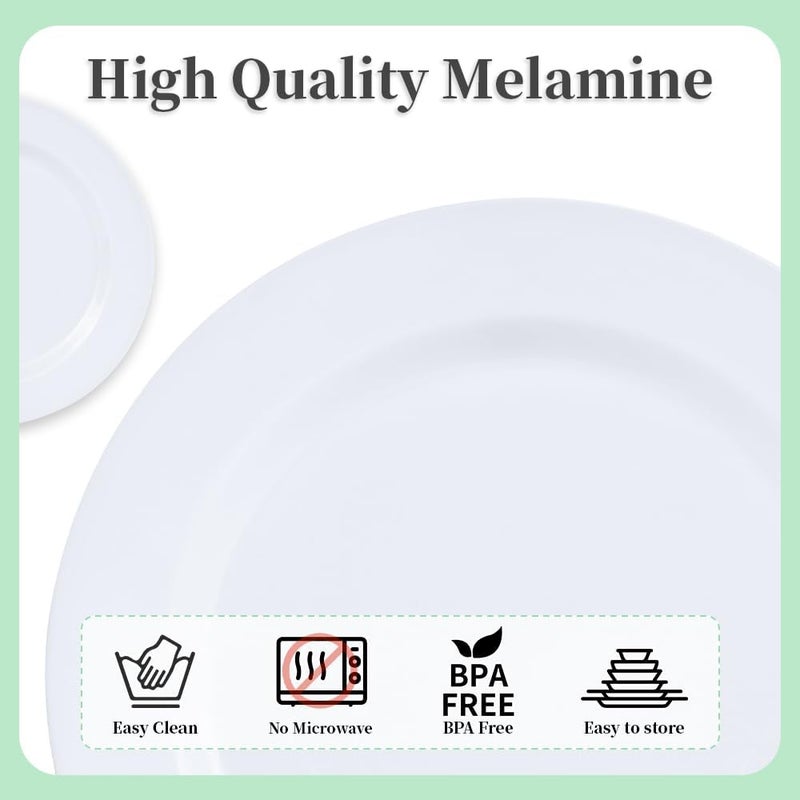 Lechoo White Melamine Dinner Plates 10inch 12pcs Plates Dishes Set Camper RV Breakresistant and Lightweight for Everyday UseWhite  - Image 3