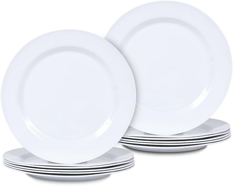 Lechoo White Melamine Dinner Plates 10inch 12pcs Plates Dishes Set Camper RV Breakresistant and Lightweight for Everyday UseWhite  - Image 1