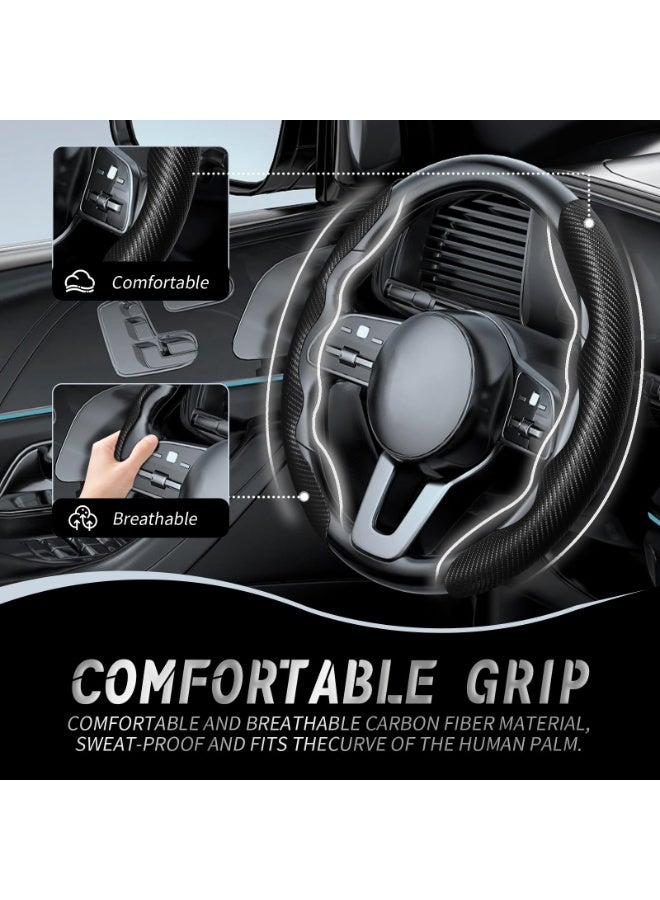 Generic New Carbon Fiber Texture Steering Wheel Cover for Women&Man,Safe and Non Slip Car Accessory,Universal Fit 99% Car Wheel Protector (Black) - Image 2