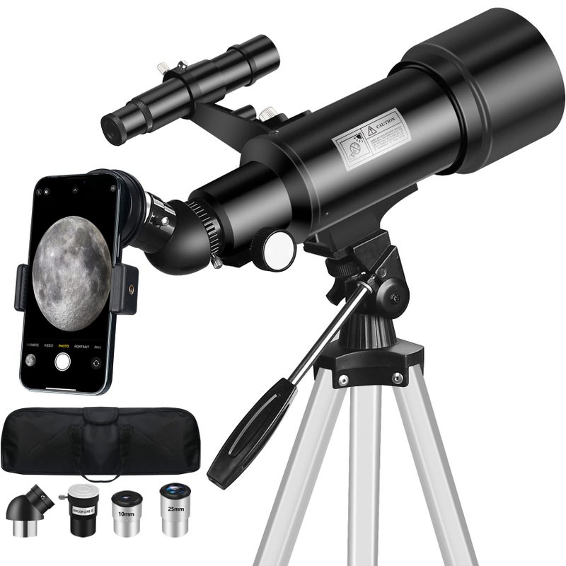Mijiao Telescope for Adults, 70mm Aperture 400mm Travel Telescopes with Finder Scope Adjustable Tripod Phone Adapter Backpack Portable Refractor Telescope Kits for Astronomy Beginners, Kids (Black) - Image 1