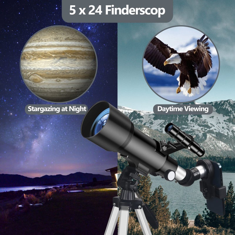 Mijiao Telescope for Adults, 70mm Aperture 400mm Travel Telescopes with Finder Scope Adjustable Tripod Phone Adapter Backpack Portable Refractor Telescope Kits for Astronomy Beginners, Kids (Black) - Image 5