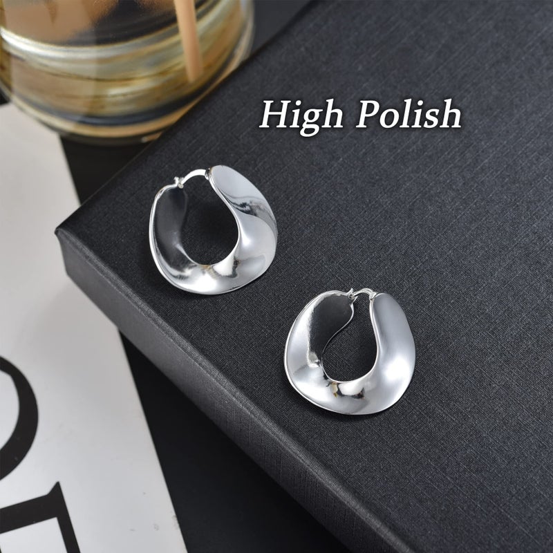 KesaPlan 925 Sterling Silver Earrings Silver Hoop Earrings for Women Small Huggie Hoops, Lightweight Chunky Hoops, Hypoallergenic Nickel-Free Elegant Everyday Jewelry, Dainty Silver Earrings for Gifts - Image 3