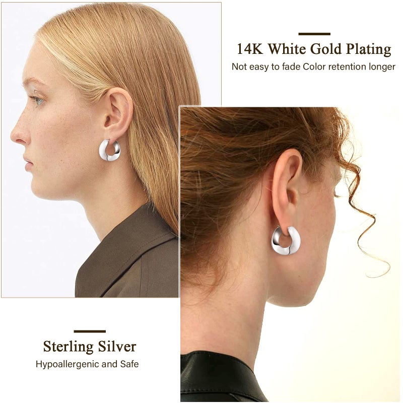 KesaPlan 925 Sterling Silver Earrings Silver Hoop Earrings for Women Small Huggie Hoops, Lightweight Chunky Hoops, Hypoallergenic Nickel-Free Elegant Everyday Jewelry, Dainty Silver Earrings for Gifts - Image 4