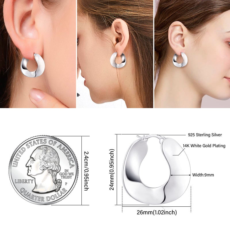 KesaPlan 925 Sterling Silver Earrings Silver Hoop Earrings for Women Small Huggie Hoops, Lightweight Chunky Hoops, Hypoallergenic Nickel-Free Elegant Everyday Jewelry, Dainty Silver Earrings for Gifts - Image 2