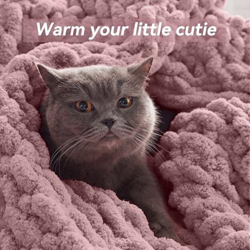 Negwoo Chunky Knit Throw Blanket, 50''*60'' Knitted Throw Chenille Yarn for Bed Couch, Handmade Muted Pink Crochet Big Thick Blanket, Machine Washable Cute Comfy Blanket for Home Decor - Image 3