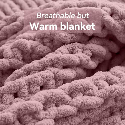 Negwoo Chunky Knit Throw Blanket, 50''*60'' Knitted Throw Chenille Yarn for Bed Couch, Handmade Muted Pink Crochet Big Thick Blanket, Machine Washable Cute Comfy Blanket for Home Decor - Image 4