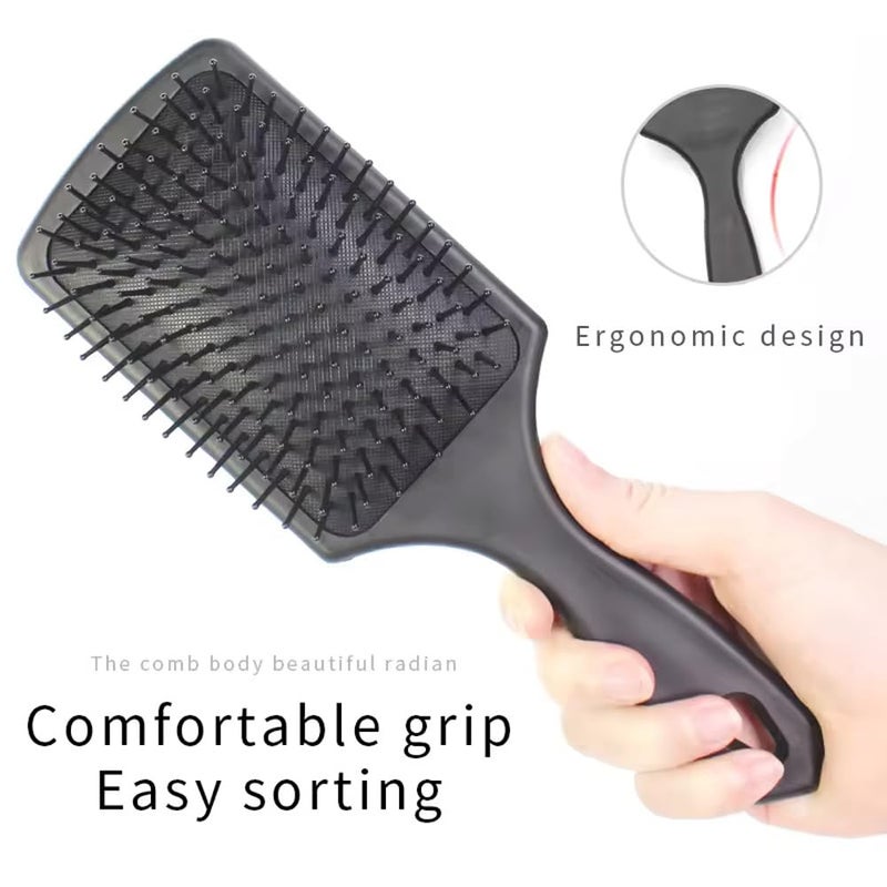 GITGRNTHProfessional Paddle Hair Brush for Women and Men – Soft Nylon Bristles with Natural Rubber Cushion for Scalp Massage, Detangling & Styling – Anti-Static, Anti-Slip ABS Handle – Ideal for All Hair Types, Wet & Dry (Black) - Image 3