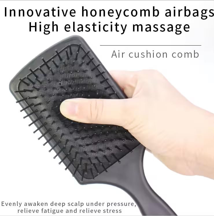 GITGRNTHProfessional Paddle Hair Brush for Women and Men – Soft Nylon Bristles with Natural Rubber Cushion for Scalp Massage, Detangling & Styling – Anti-Static, Anti-Slip ABS Handle – Ideal for All Hair Types, Wet & Dry (Black) - Image 5