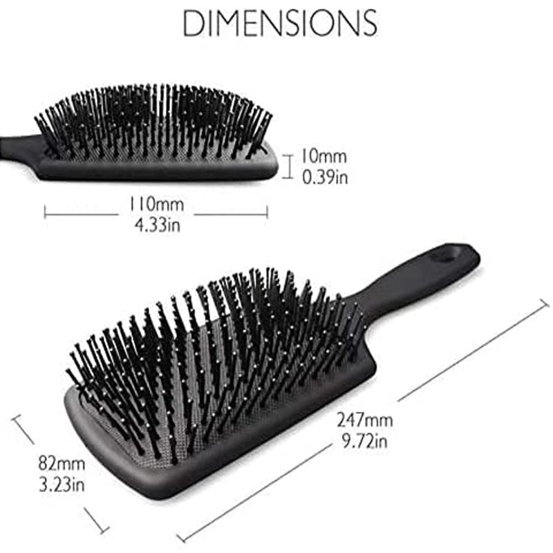 GITGRNTHProfessional Paddle Hair Brush for Women and Men – Soft Nylon Bristles with Natural Rubber Cushion for Scalp Massage, Detangling & Styling – Anti-Static, Anti-Slip ABS Handle – Ideal for All Hair Types, Wet & Dry (Black) - Image 2