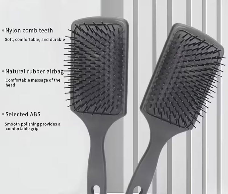 GITGRNTHProfessional Paddle Hair Brush for Women and Men – Soft Nylon Bristles with Natural Rubber Cushion for Scalp Massage, Detangling & Styling – Anti-Static, Anti-Slip ABS Handle – Ideal for All Hair Types, Wet & Dry (Black) - Image 4