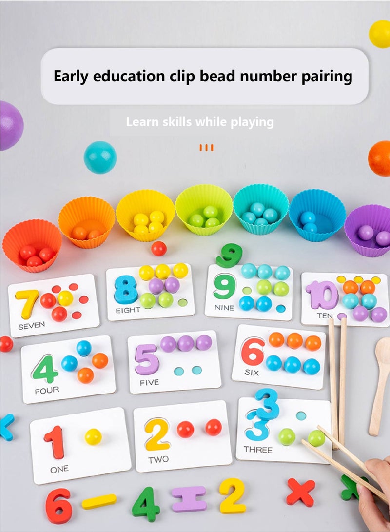 Montessori Math Toy - Wooden Bead Sorting Set with Tongs & Number Cards, Fine Motor Skills Activity for Toddlers - Image 5