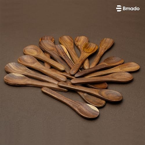 Bmado Traditional Wooden Spoons [Set of 18, 4.5 Inch] – Durable Small Wooden Spoons for Tea, Coffee, Ice Cream, Sugar, Condiments & Spices | Handcrafted Indian, Reusable Kitchen Tools - Image 2