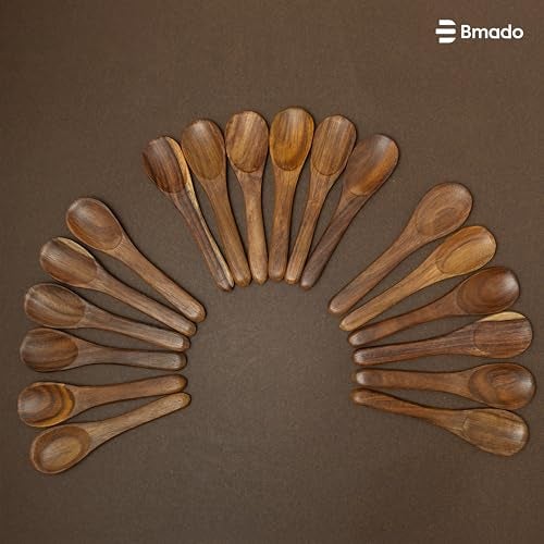 Bmado Traditional Wooden Spoons [Set of 18, 4.5 Inch] – Durable Small Wooden Spoons for Tea, Coffee, Ice Cream, Sugar, Condiments & Spices | Handcrafted Indian, Reusable Kitchen Tools - Image 4