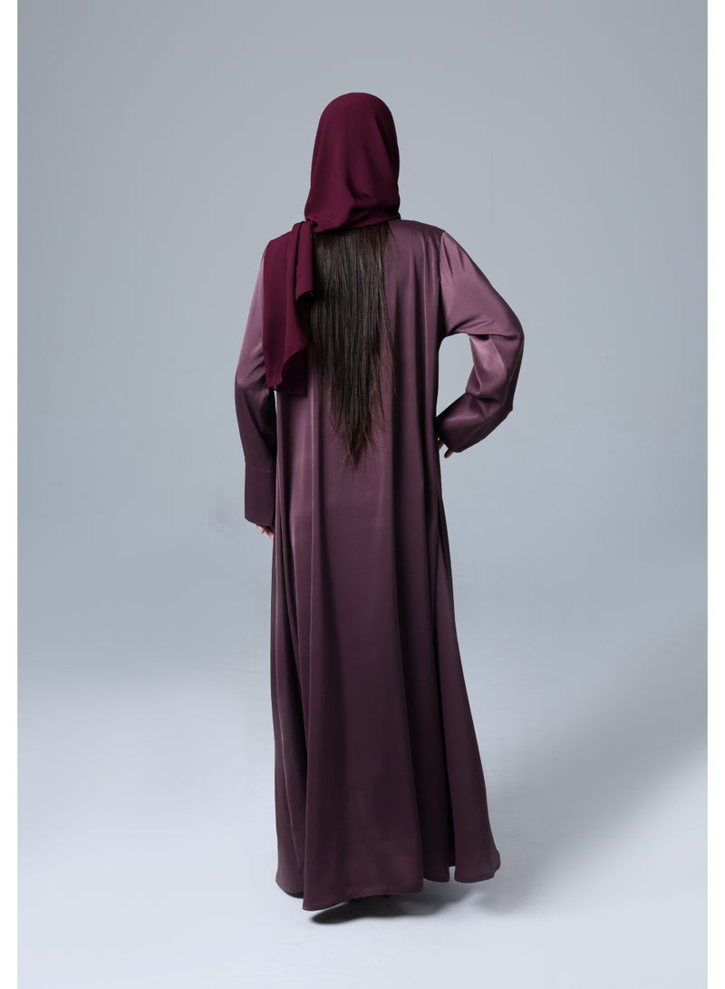 اكسا عباية مفتوحة مربوطة من الامام قماش لامع - Image 3