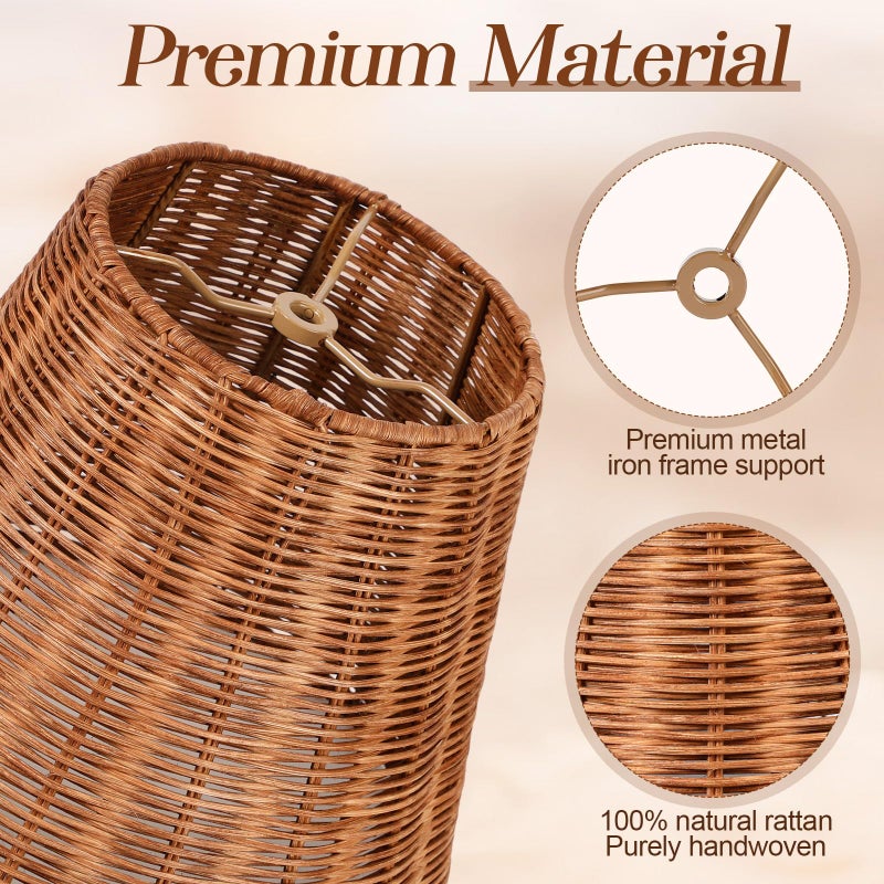 Kittmip Empire Natural Rattan Spider Lamp Shade Handwoven Indonesian Rattan, Large Woven Lampshade for Table & Floor Lamps, Boho Decor (5.9" Top Ã— 9.8" Bottom Ã— 7.9" Slant) - Image 3