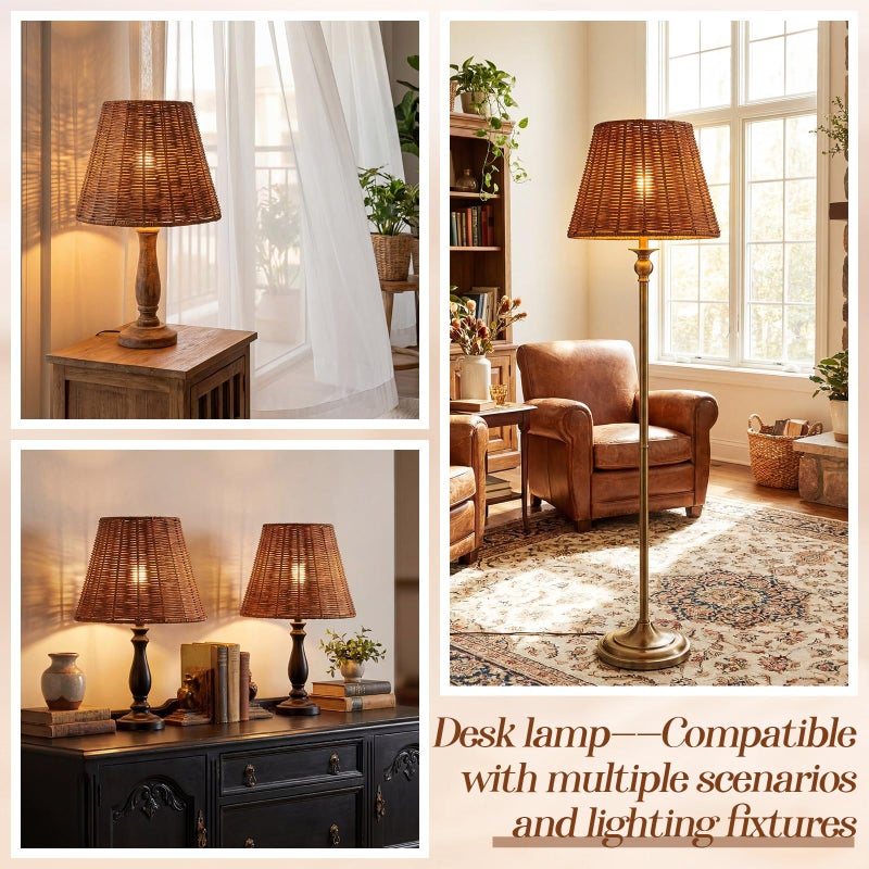 Kittmip Empire Natural Rattan Spider Lamp Shade Handwoven Indonesian Rattan, Large Woven Lampshade for Table & Floor Lamps, Boho Decor (5.9" Top Ã— 9.8" Bottom Ã— 7.9" Slant) - Image 5