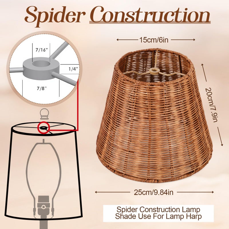 Kittmip Empire Natural Rattan Spider Lamp Shade Handwoven Indonesian Rattan, Large Woven Lampshade for Table & Floor Lamps, Boho Decor (5.9" Top Ã— 9.8" Bottom Ã— 7.9" Slant) - Image 2
