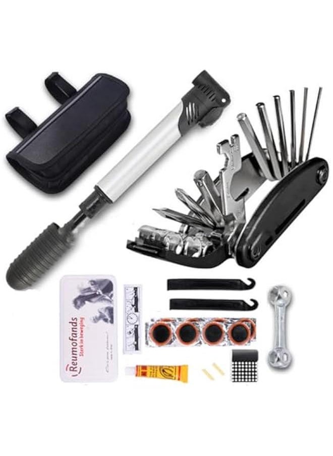 BWSJ Bike Repair Kit Mini Pump Bicycle Multi Tool with Handy Bag Included Glueless Tire Tube Patches Tire Levers Practical  for Family Friends  - Image 1