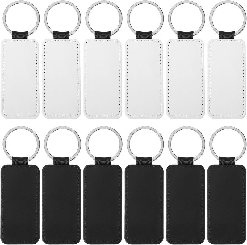 12 Pcs Blank Sublimation Keychains With Metal Rings, Rectangular Pu Leather Design For Diy Projects, Customizable Keychains - Image 2