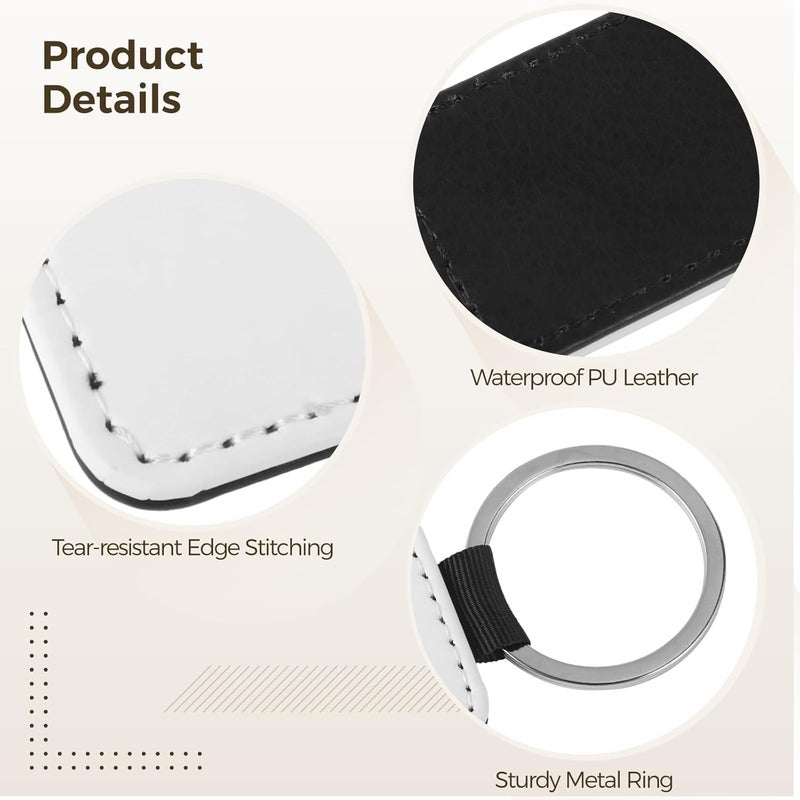 12 Pcs Blank Sublimation Keychains With Metal Rings, Rectangular Pu Leather Design For Diy Projects, Customizable Keychains - Image 3