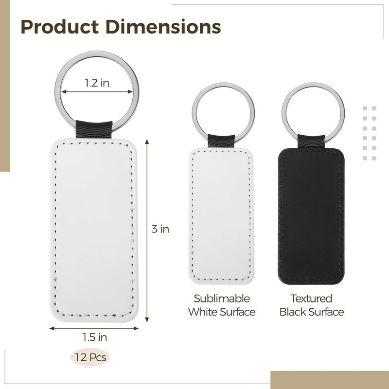 12 Pcs Blank Sublimation Keychains With Metal Rings, Rectangular Pu Leather Design For Diy Projects, Customizable Keychains - Image 4