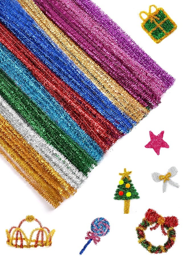 Lemon 100 PCS Pipe Cleaners for Craft, 30cm Glitter 10 Color Crafting Pipe Cleaners, Fuzzy Sticks Craft Supplies, Chenille Stems for DIY, Arts & Crafts for Creative Handmade DIY Decorations - Image 1