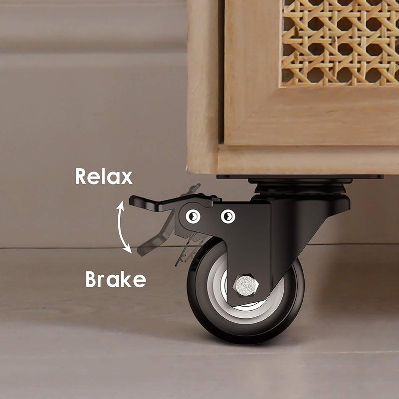 KASTWAVE 2 Inch Swivel Caster Wheels, Heavy Duty Plate Casters with Safety Brake Total Capacity 600lbs, 360 Degree Rotation Pulley for Set of 4 (2 with Brakes and 2 without) - Image 3