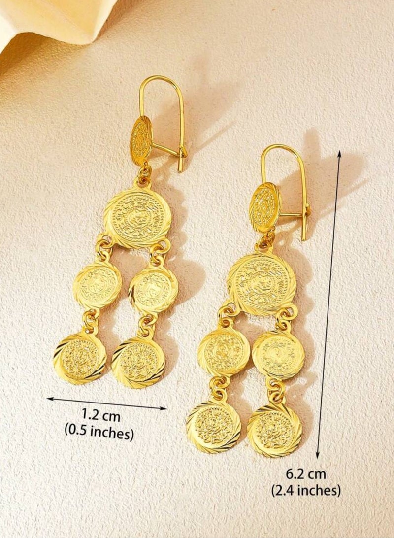 Dangle Charms Elegant 21k Gold Plated Drop Earrings For Women - Image 3
