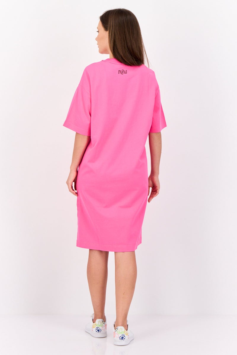 ESPRIT Women Graphic Print Midi T-shirt Dress, Dark Pink - Image 4