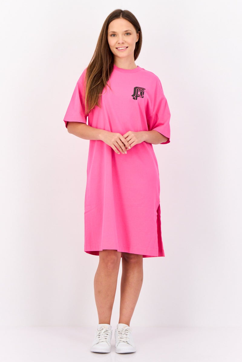 ESPRIT Women Graphic Print Midi T-shirt Dress, Dark Pink - Image 1