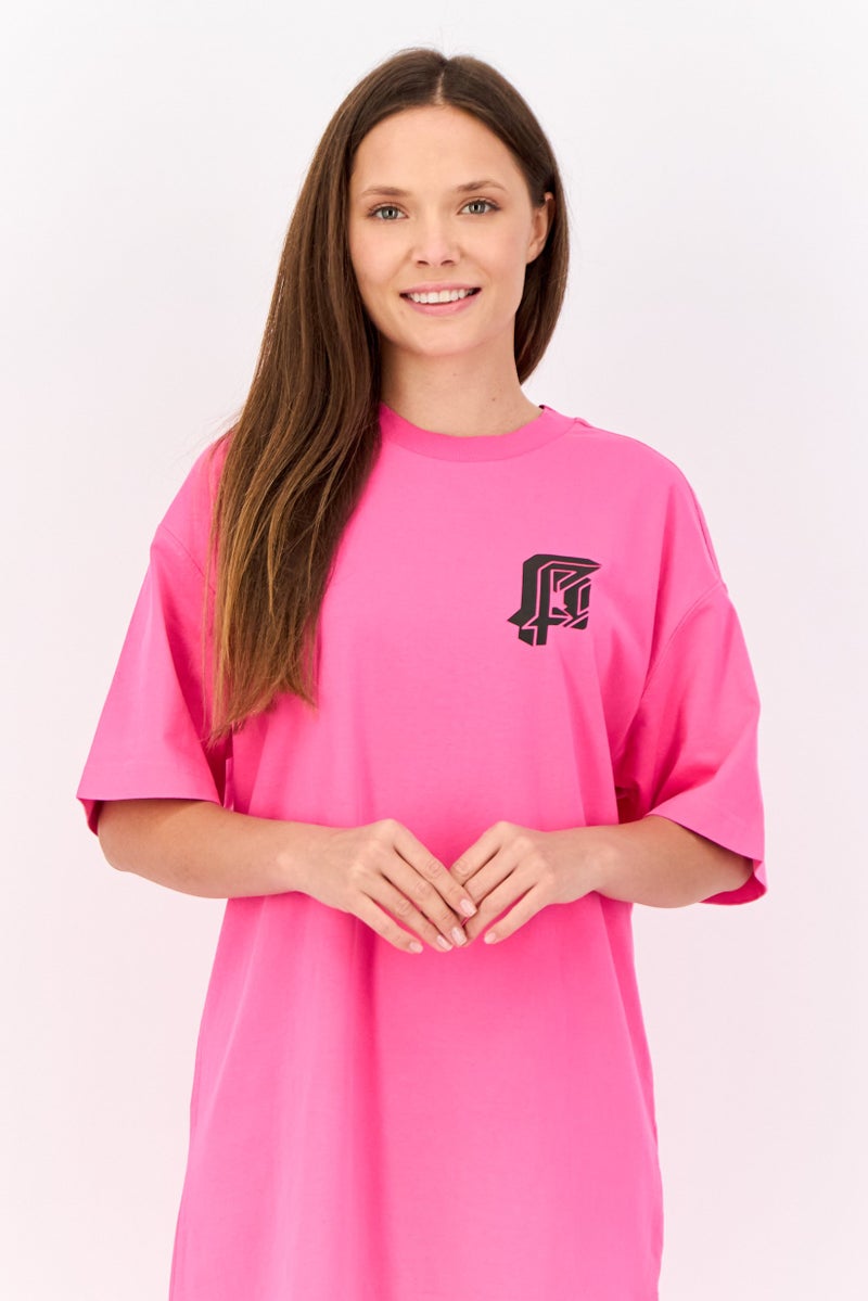 ESPRIT Women Graphic Print Midi T-shirt Dress, Dark Pink - Image 2