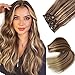 Ubetta Clip in Hair Extensions Real Human Hair Clip in Extensions,20 Inch Chestnut Brown Balayage Blonde Highlights Real Hair Extensions Clip in Remy Human Hair 7 Pieces 70G Double Weft Clip ins Extensions - Image 2