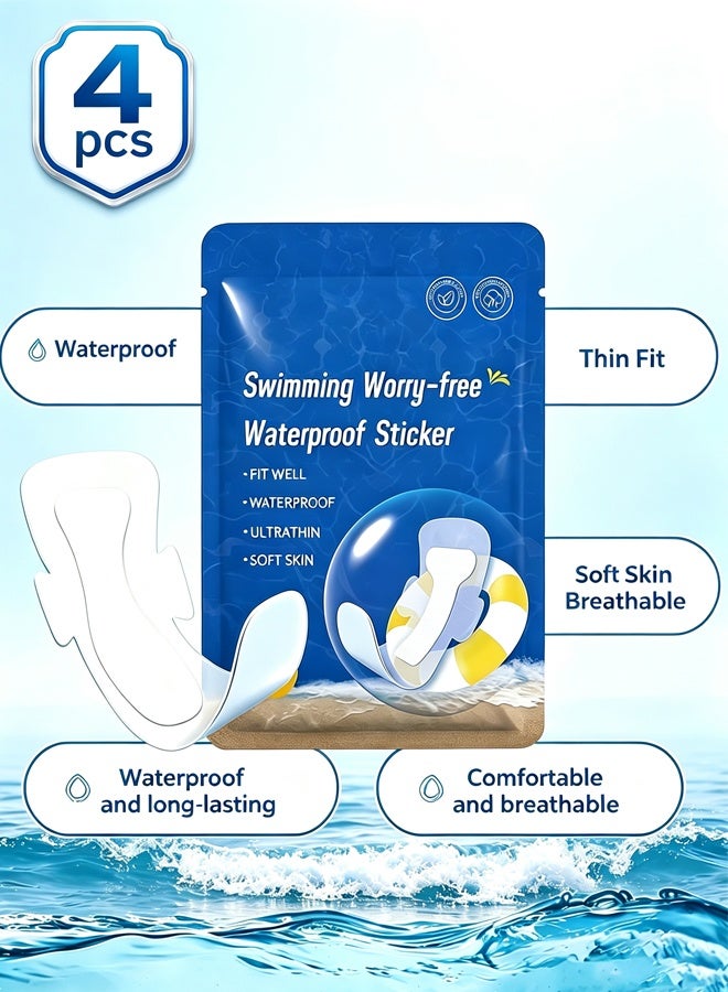 4 PCS Individually Packaged Waterproof Swimming Pads For Women, Waterproof Private Patches, Prevent Dirt Skin Friendly Private Stickers, Perfect For Swimming And Daily Use, Panty Liner/Barrier - Image 1