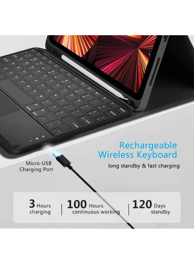 بينكساما حافظة لوحة مفاتيح باللغتين العربية والإنجليزية لجهاز iPad الجيل العاشر (2022، 10.9 بوصة) / iPad الجيل الحادي عشر (2025، 11 بوصة)، حامل لوحة مفاتيح لاسلكية قابلة للفصل مع حامل قلم، وإضاءة خلفية ثلاثية الألوان، ولوحة تتبع متعددة اللمس - Image 5