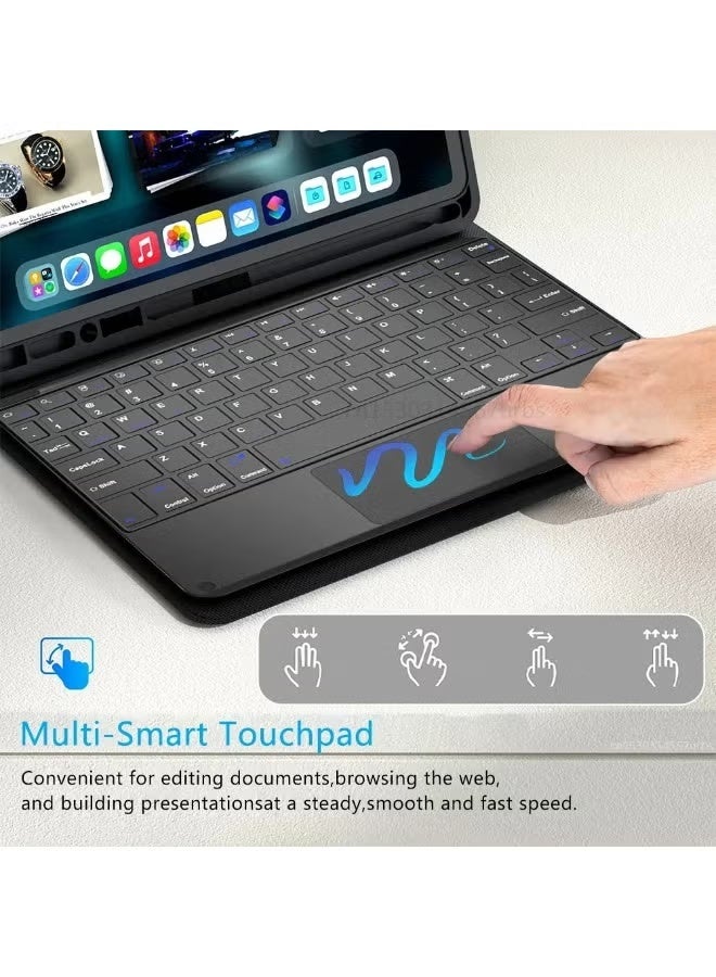 بينكساما حافظة لوحة مفاتيح باللغتين العربية والإنجليزية لجهاز iPad الجيل العاشر (2022، 10.9 بوصة) / iPad الجيل الحادي عشر (2025، 11 بوصة)، حامل لوحة مفاتيح لاسلكية قابلة للفصل مع حامل قلم، وإضاءة خلفية ثلاثية الألوان، ولوحة تتبع متعددة اللمس - Image 3
