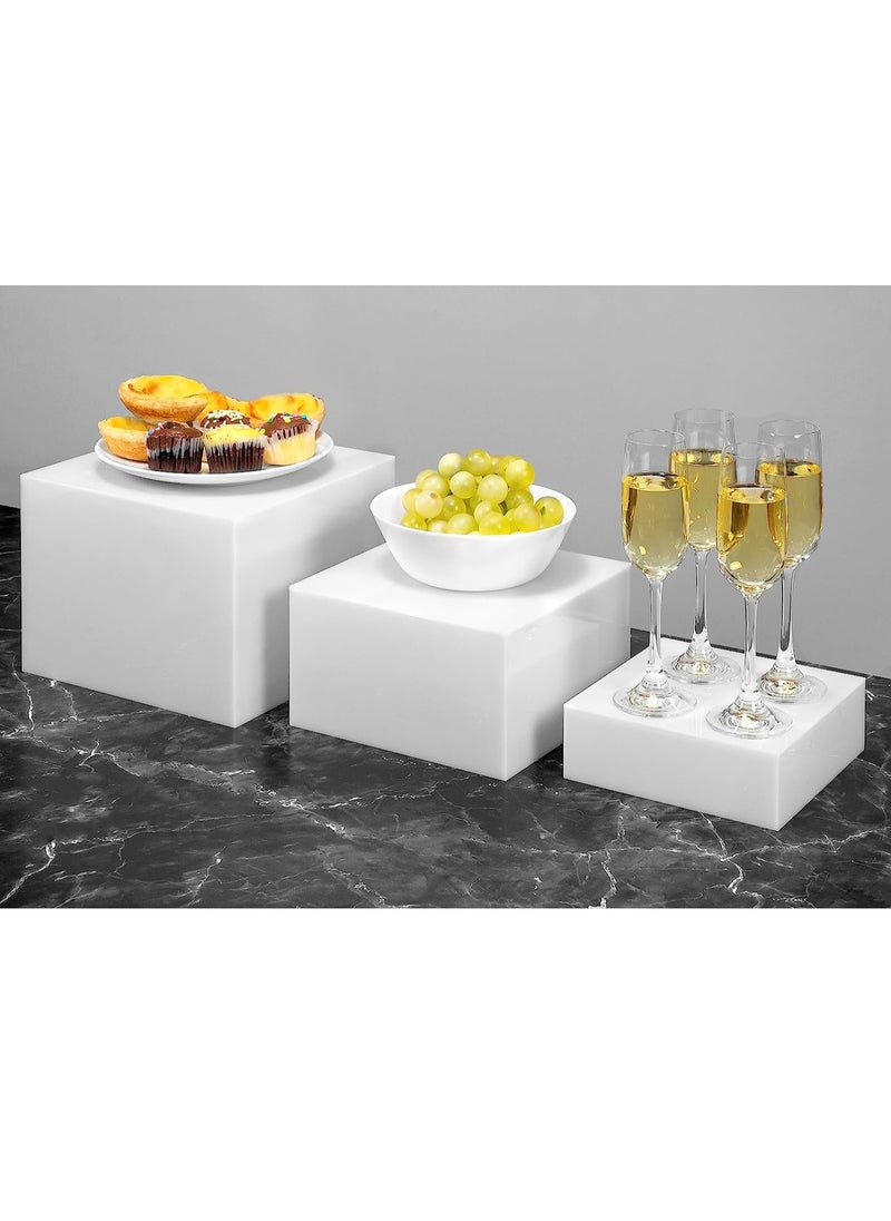 Rose - Buffet Risers, Food Risers for Buffet Table, Display Stand Shelf for Catering Dessert Collectibles, Acrylic Cube Display Nesting Risers with Hollow Bottoms White - Image 1