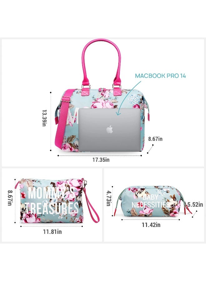 LitBear Mommy Hospital Bag for Labor and Delivery, Large Capacity Waterproof Multifunction Overnight Bag for Women, Mom Bag with Straps (Blue Floral) - Image 4